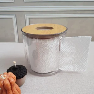 جعبه دستمال کاغذی گرد درب بامبو بدنه اکرولیک