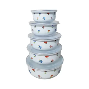 قیمت و خرید ظرف نگهدارنده لعابی LONGFEI GROUP مجموعه 5 عددی - طرح گل ریز