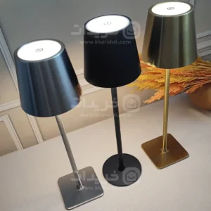 آباژور رومیزی لمسی شارژی در سه رنگ سیلور و مشکی و طلایی