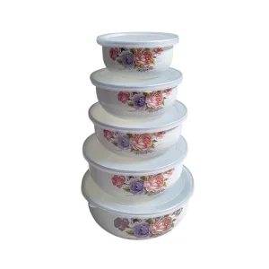 قیمت و خرید ظرف نگهدارنده لعابی LONGFEI GROUP مجموعه 5 عددی - طرح گل