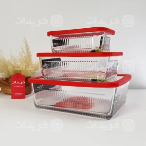 خرید و قیمت ست ظرف شیشه ای لیمون 3 پارچه شیاردار دربدار